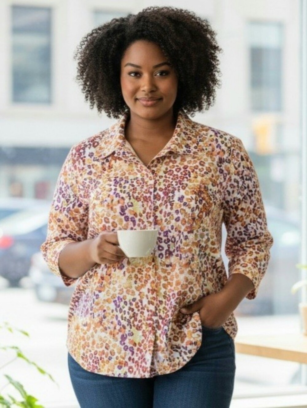 Chico's Multi-Color Floral Dot Button-Down Shirt